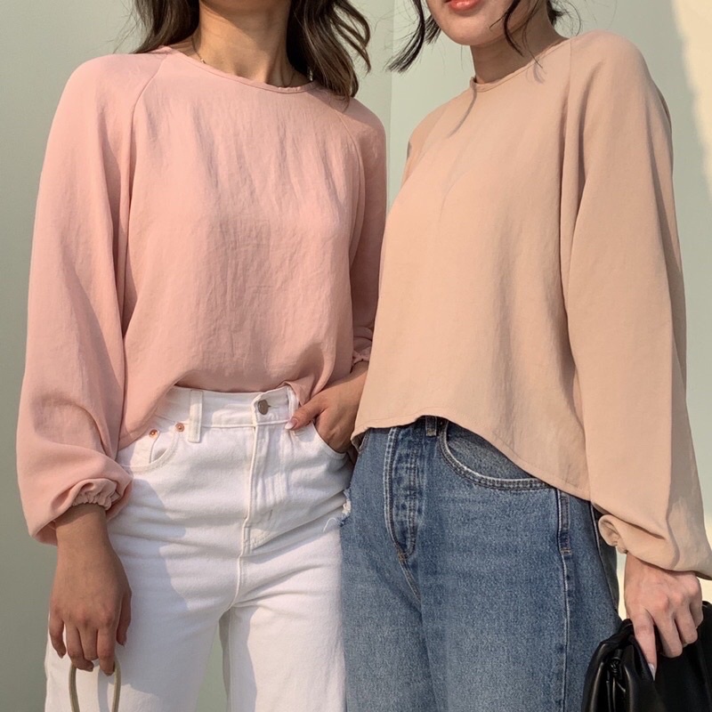 EASYCO - Jasmine Crinkle Blouse / Basic Blouse / Crop Top Bluose / Crinkle Korean Blouse