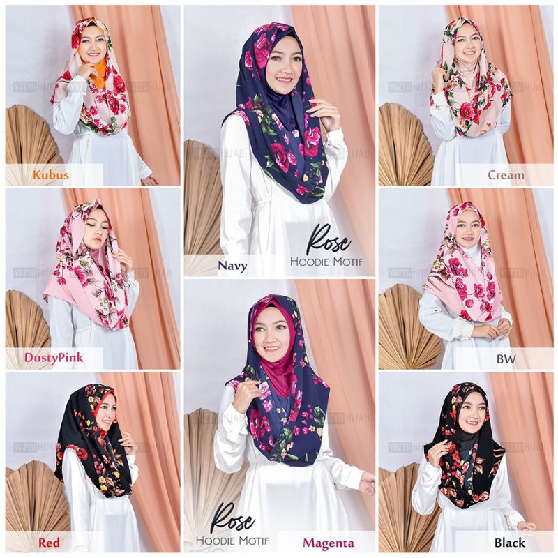 hijab rose Hoodie motif bunga bunga cantik