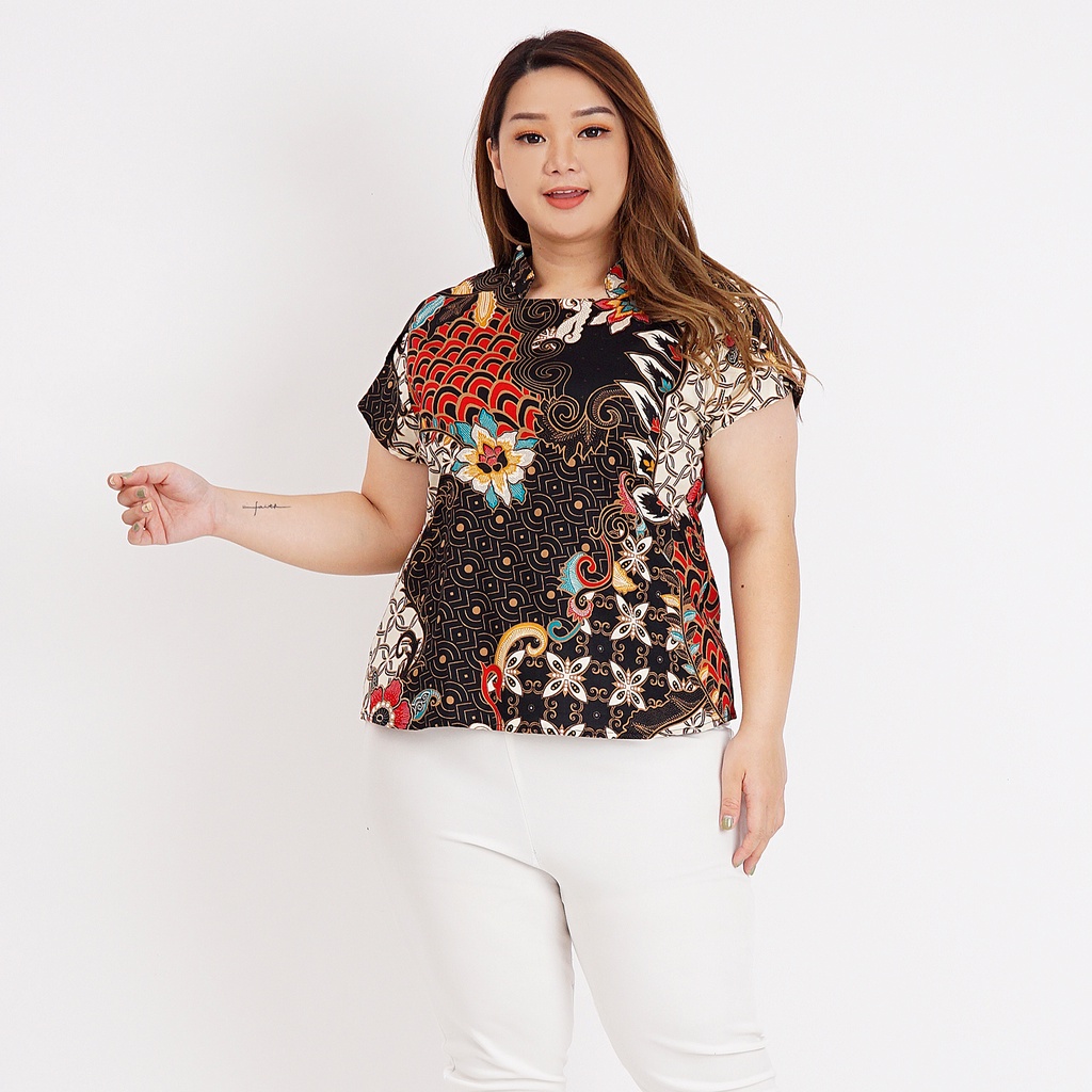 ATASAN BLOUSE BATIK WANITA BIG SIZE 569-Black A