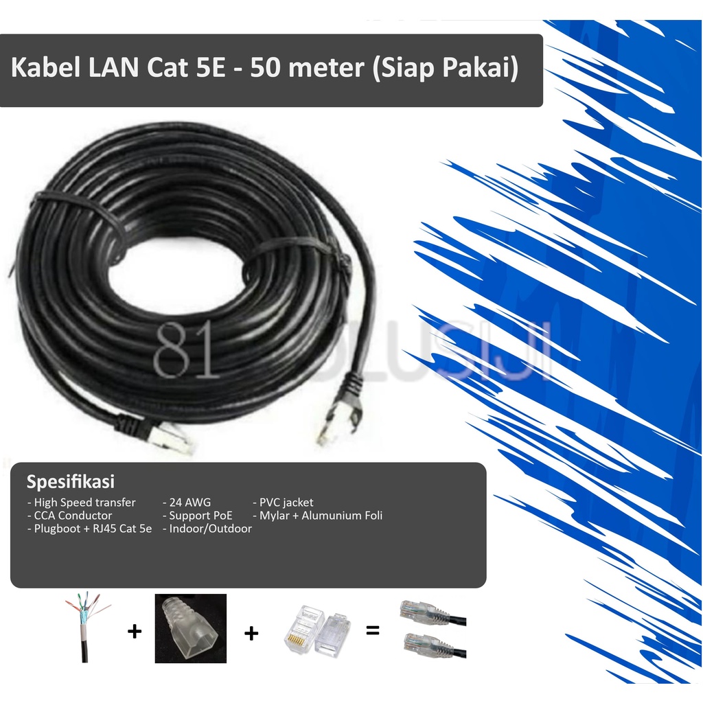 Kabel LAN Outdoor FTP CAT5E panjang 50m untuk koneksi jaringan internet