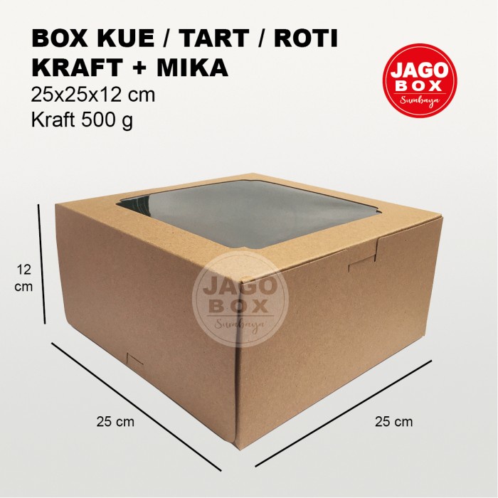 Box Kotak Dos Kue / Roti / Tart Ivory Hijau / Kraft 25 x 25 x 12cm Tebal + Mika