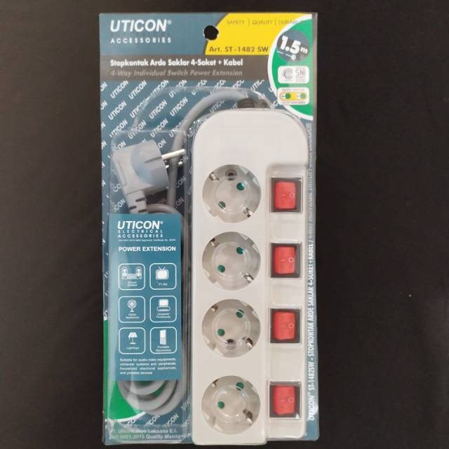 UTICON Stop Kontak 4 Lubang Saklar Kabel ST-1482 SW