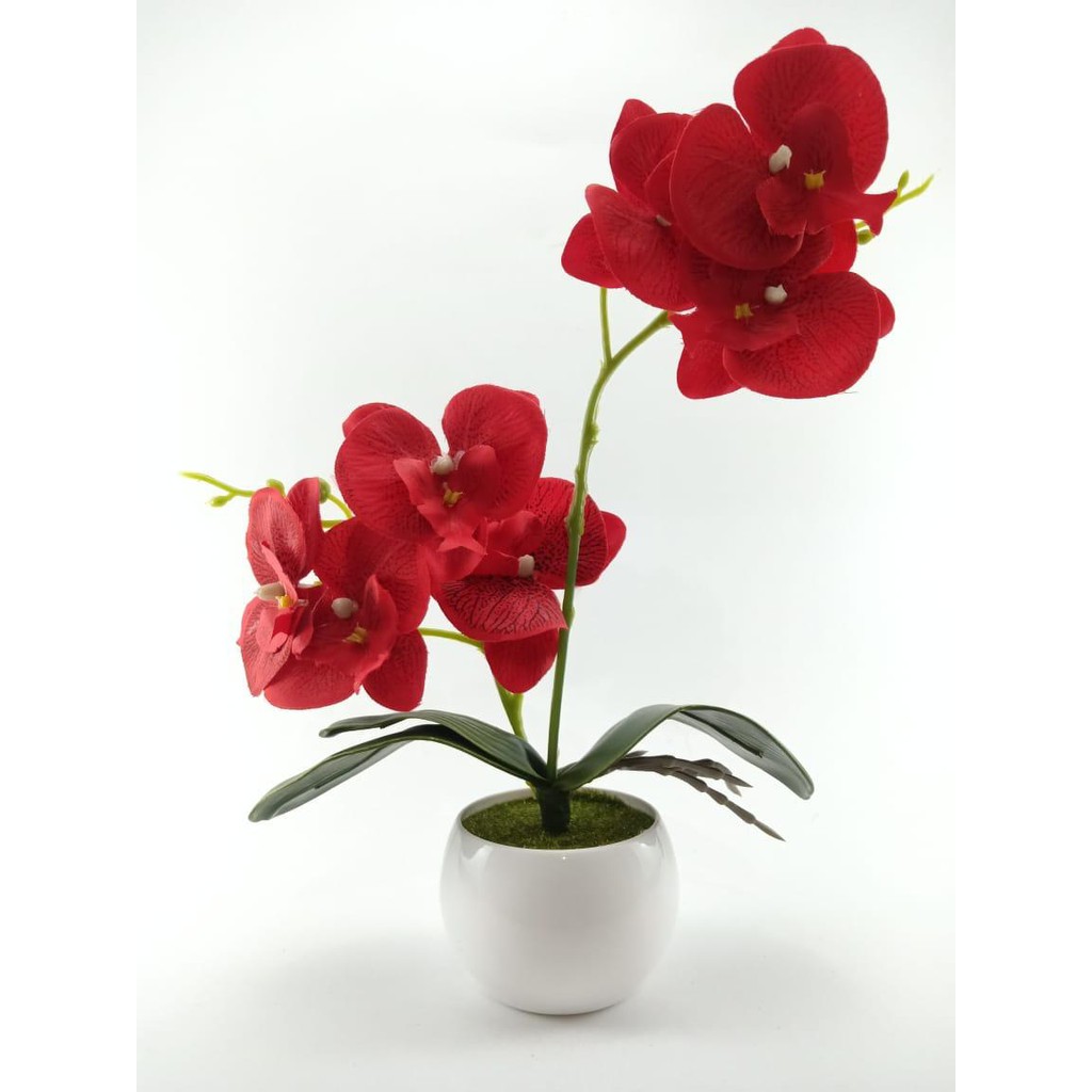 COD BUNGA PLASTIK BUNGA PAJANGAN IMITASI BUNGA ARTIFISIAL BUNGA ANGGREK LATEX TANAMAN HIAS BP8840 B-MERAH