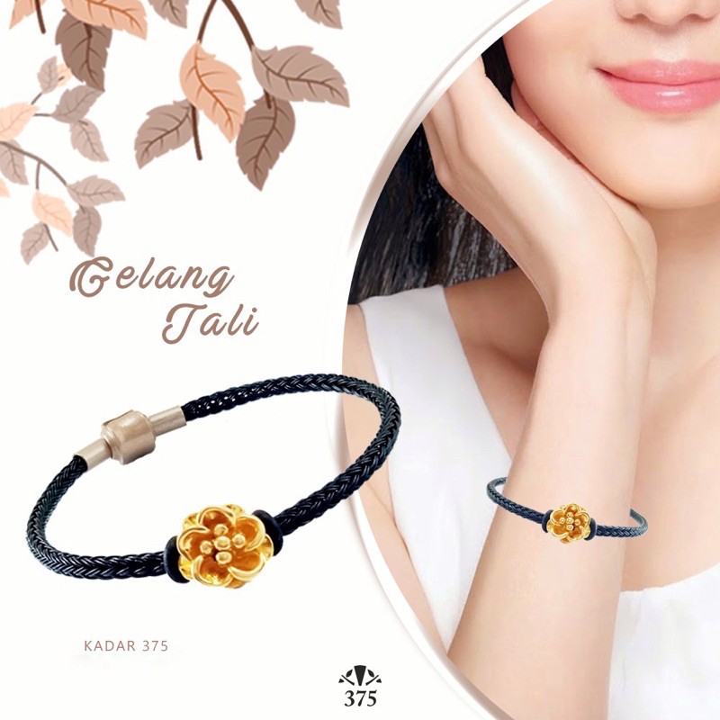 Gelang tali waterproof dengan mainan bunga model 1 emas asli