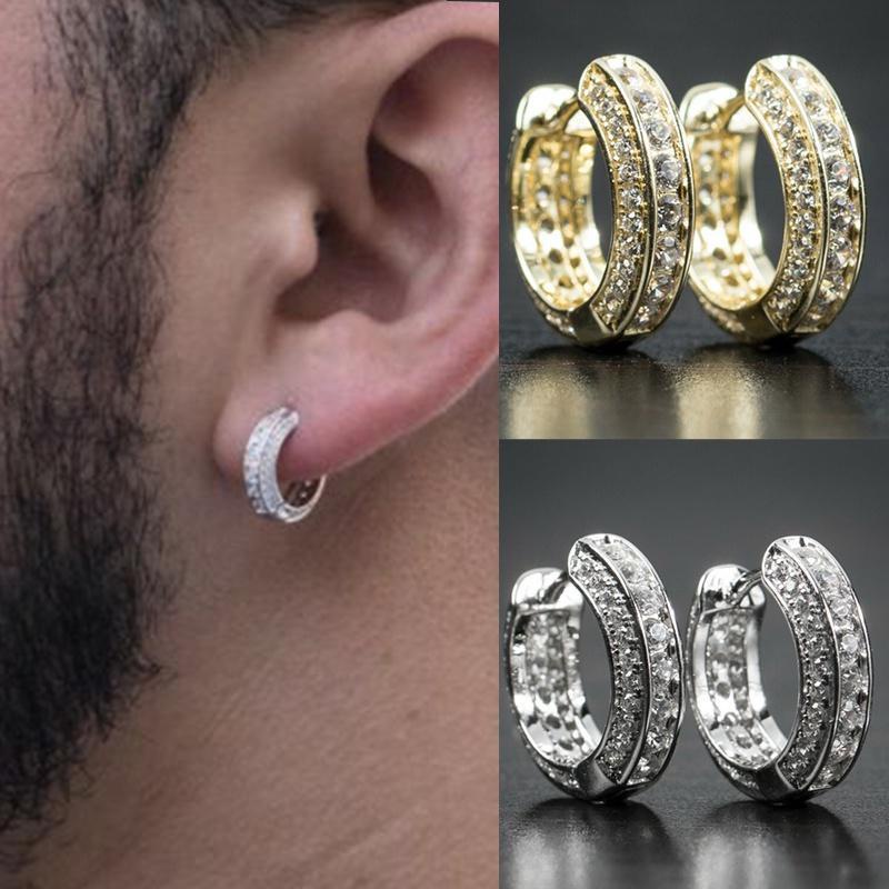 Anting Hoop Bentuk Lingkaran Kecil Bahan Zircon Warna Putih Untuk Pria