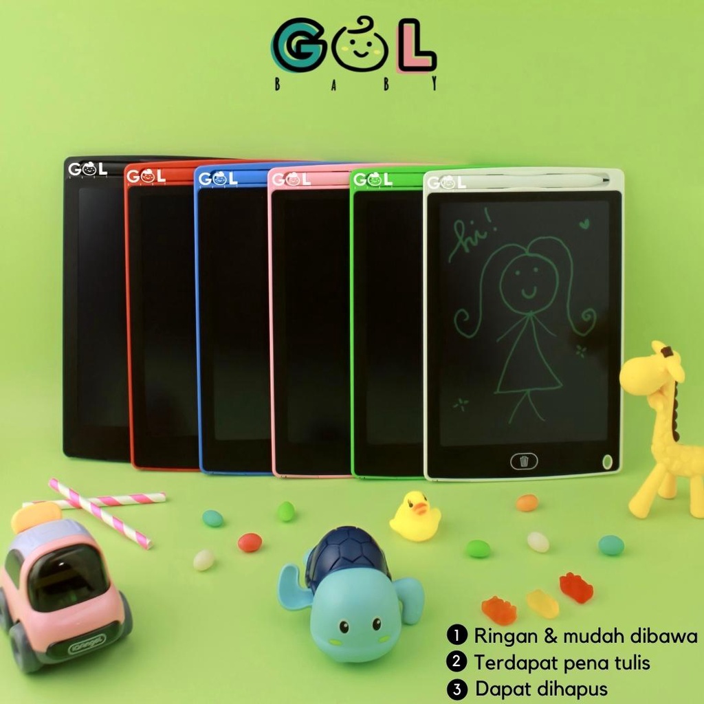 LCD Writing Writting Drawing Tablet Pad Papan Belajar Tulis Gambar Coret Hapus Mainan Edukasi Anak-hijau