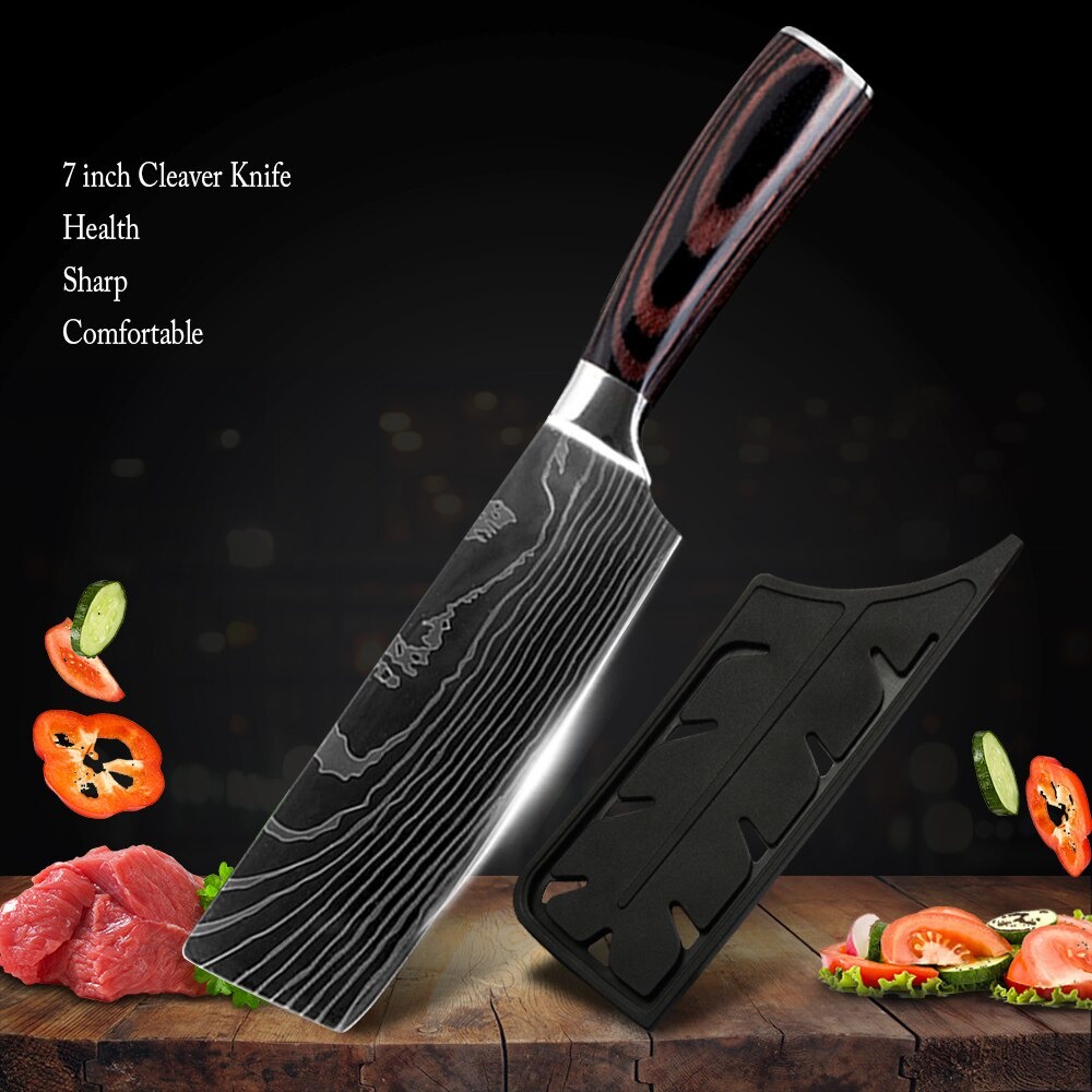 Pisau Daging Damascus Pisau Dapur Baja Chef Knife Santoku Cleaver 7 Inch