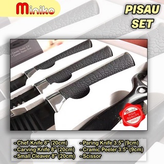 Pisau Set Dapur Stainlees Tajam 6 in 1 Pisau Set Talenan pisau set hitam