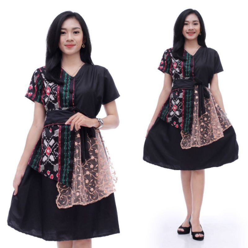 DRESS BATIK KOMBINASI BROKAT DRESS BATIK DRESS BROKAT