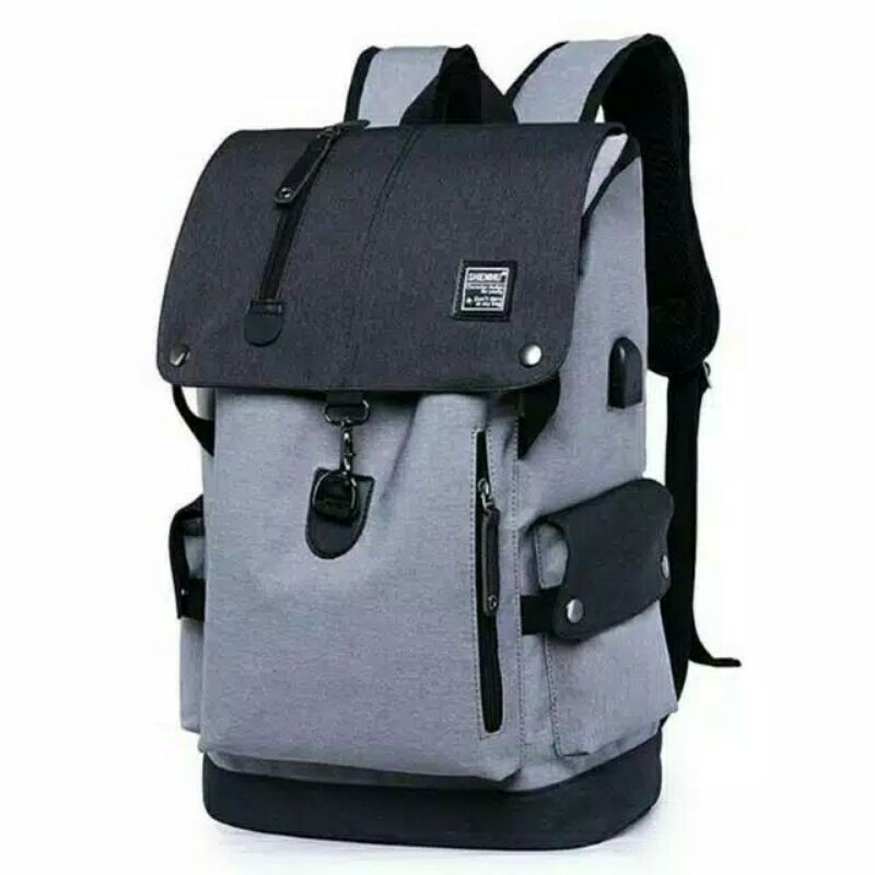 Bomber Bag Tas Sekolah Ransel Backpack Cowok Cewek Sd Smp Sma Codura Abu Kanvas