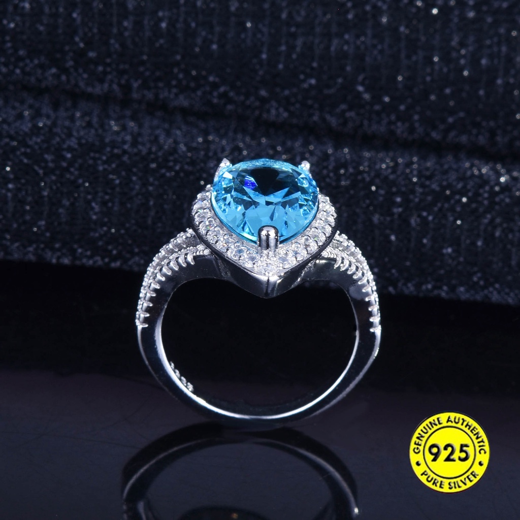 Cincin Aquamarine Double Layer Gaya Eropa Amerika Untuk Pertunangan