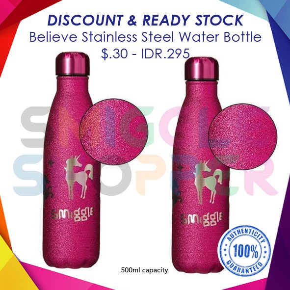 smiggle ORI Believe Glitter Stainless Steel Drink Bottle