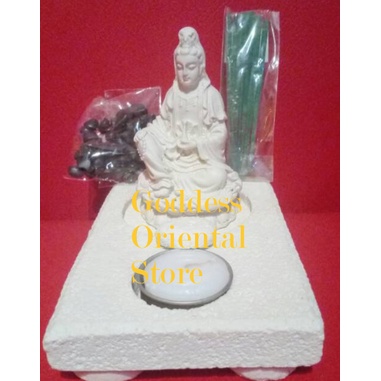 Patung Resin Putih Kwan im Guan yin duduk dupa aromaterapi aromatherapy persegi set untuk kesehatan