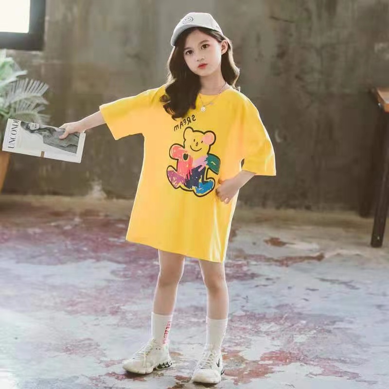 【Baru Datang!!】( 5-15Tahun) QZ-59 Baju Kaos Style Terusan Anak Perempuan IMPOR