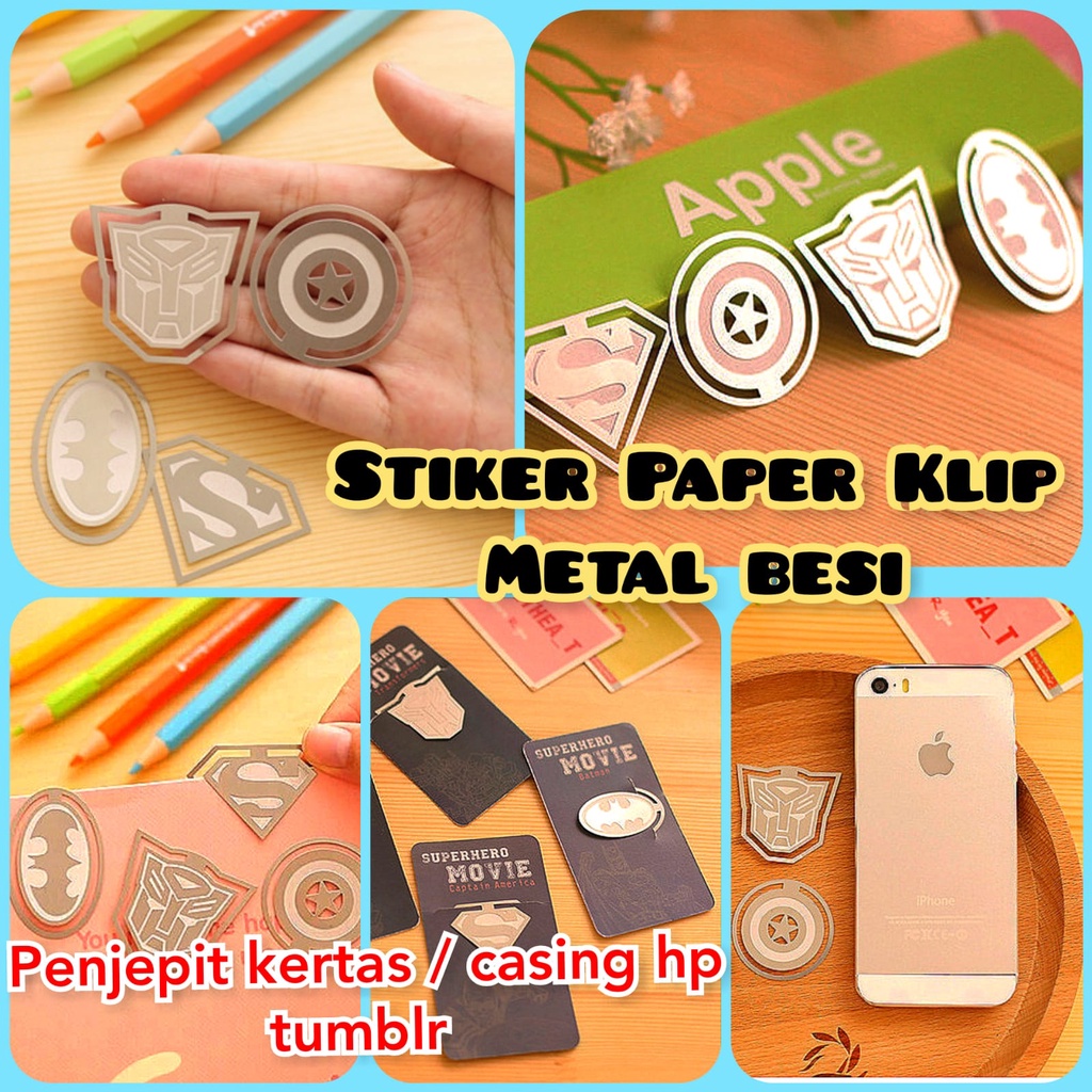 Paper klip Metal Besi Super Hero Unik Lucu Penjepit Kertas Avengers Paper Clip Unik Avenger Jepitan Kertas Pembatas Buku anak anak cowok Superman Binder Clips Tranformers Stiker HP Batman