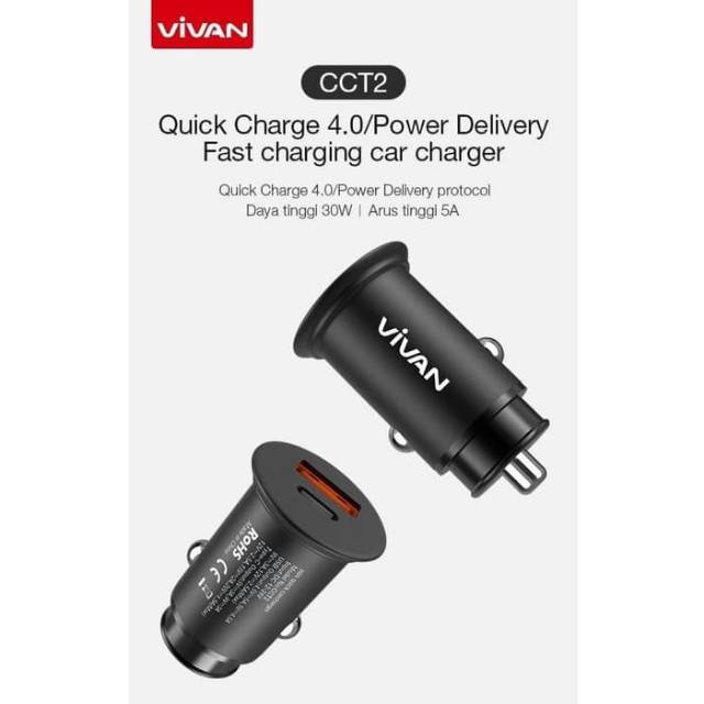 Car charger VIVAN CCT2 original 30W dual port QC power delevery fast