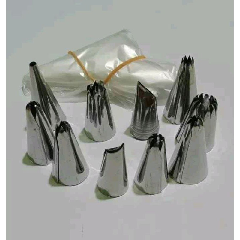 10 pcs spuit wilton gratis 10 pcs plastik segitiga / spuit lokal / semprit