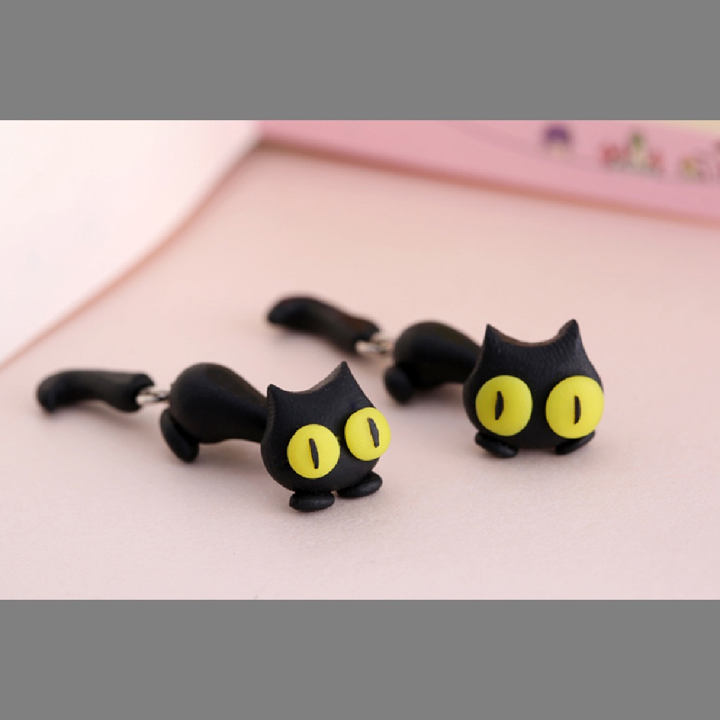 1 Pasang Anting Tusuk Bentuk Kucing Bahan Polymer Clay Untuk Wanita