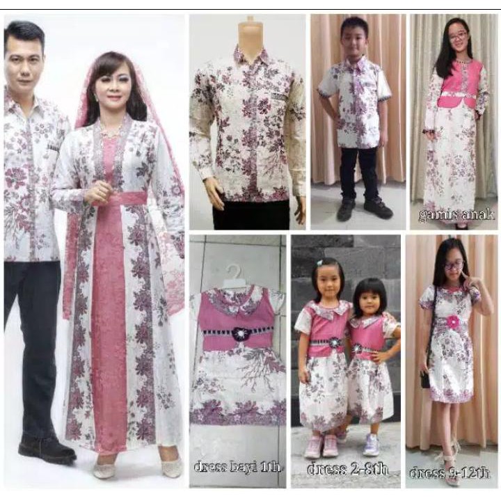 aneka batik Sarimbit Keluarga Gamis KD Melati Krem Pink / couple family / batik murah / batik solo
