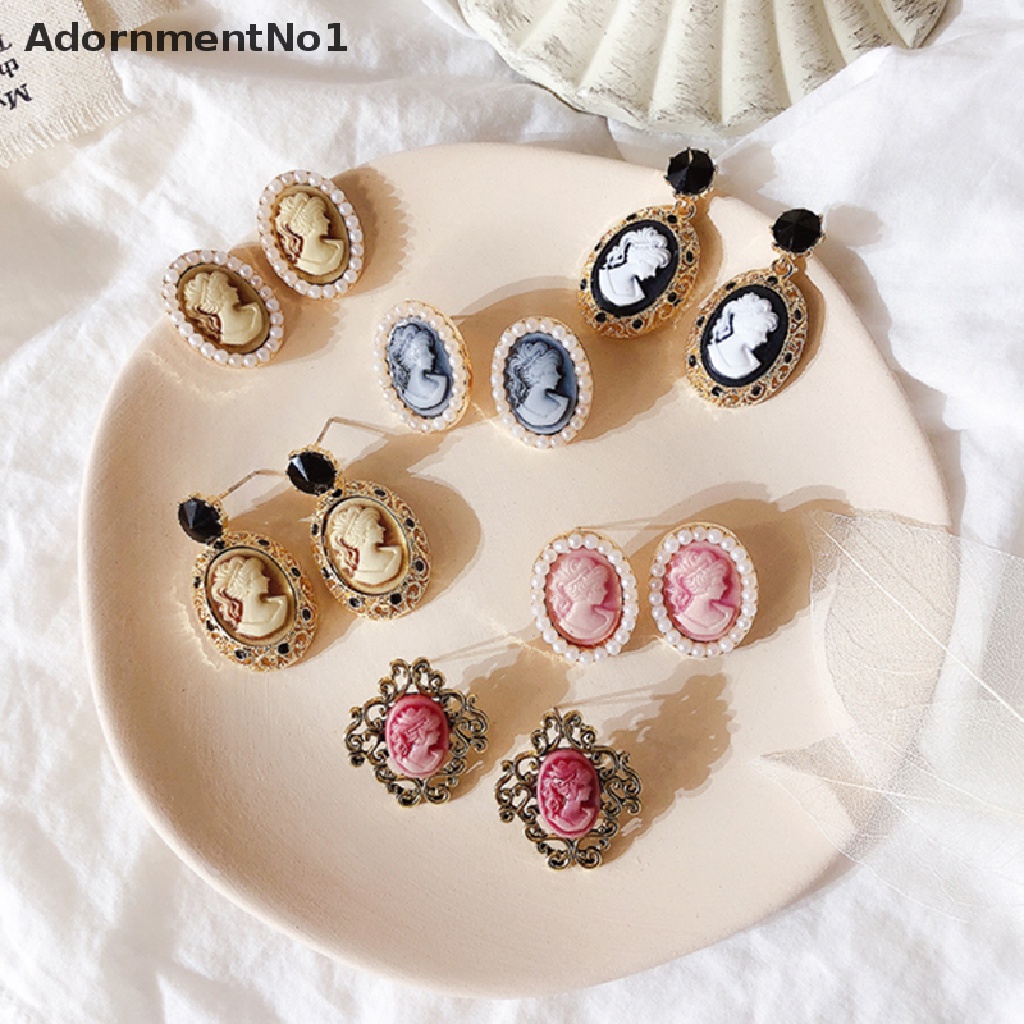 (AdornmentNo1) Anting Tusuk Bentuk Oval Motif Ukiran Ratu Antik Vintage Bahan Akrilik Untuk Wanita