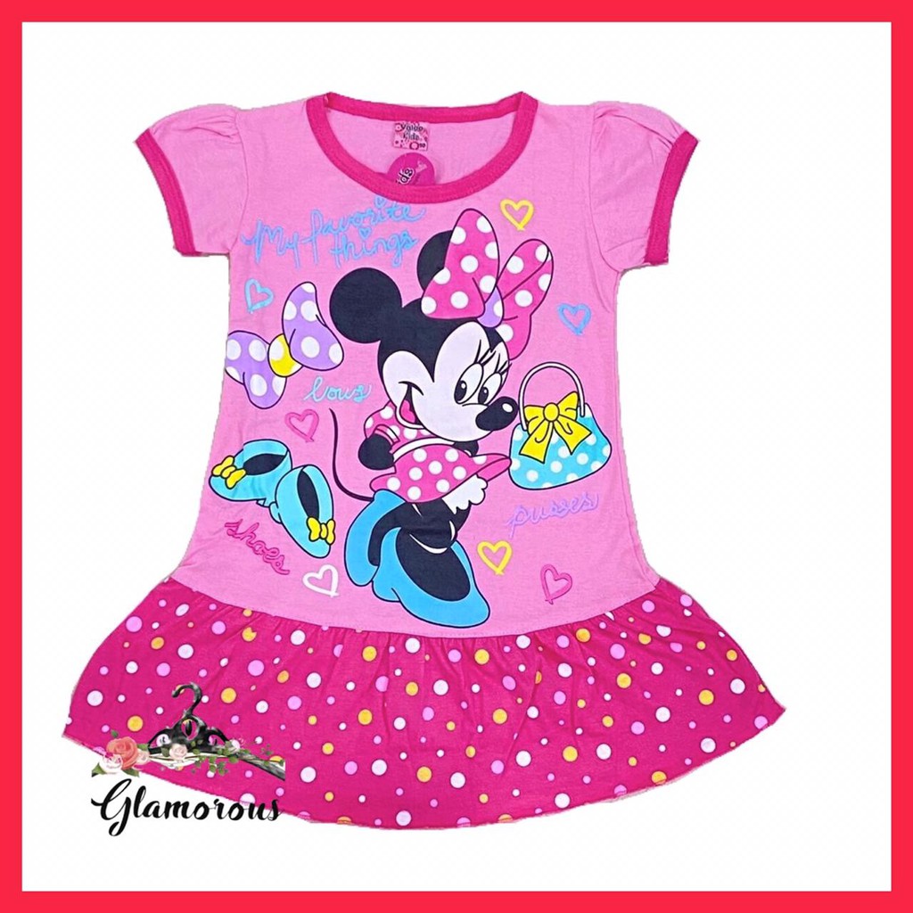 CUCI GUDANG DISKON 25% Dress / Daster Anak Perempuan Umura 2-8 Tahun Motif Minnie Mouse Pastel