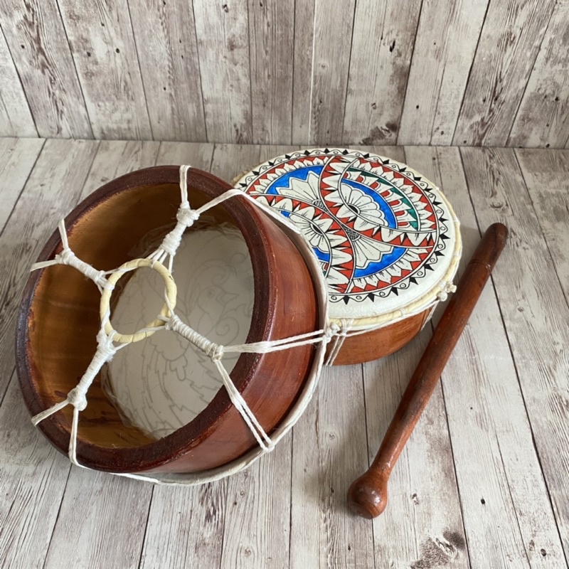 Alat musik Pukul Tambur Bali Kulit Asli Diameter 20cm Mainan Anak Tradisional Bonus Stik