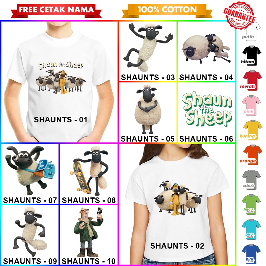 [FREE NAMA!!] Baju Kaos ANAK DAN DEWASA SHAUN THE SHEEP BANYAK MOTIF