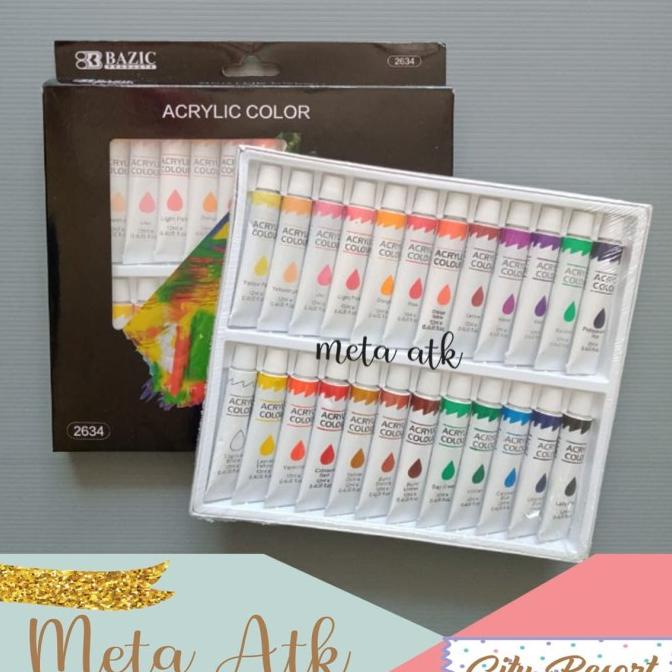 BAYAR DITEMPAT Cat Acrylic / Akrilik Bazic Isi 24 Warna/CAT AKRILIK SET/CAT AKRILIK SET 24 WARNA/CAT