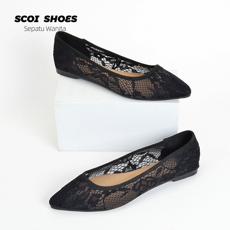 Sepatu Flat Wanita Import Terbaru Bahan Lace Korea Fashion Wanita Import Sepatu Non-Slip