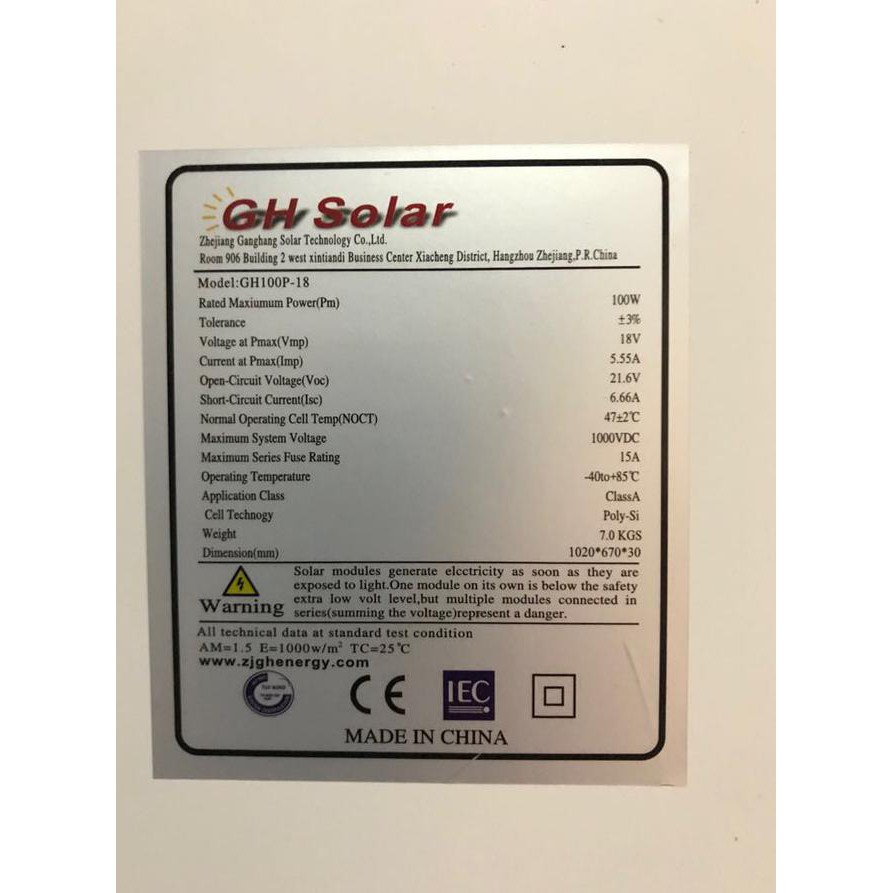 Solar Panel Poly 100Wp Gh