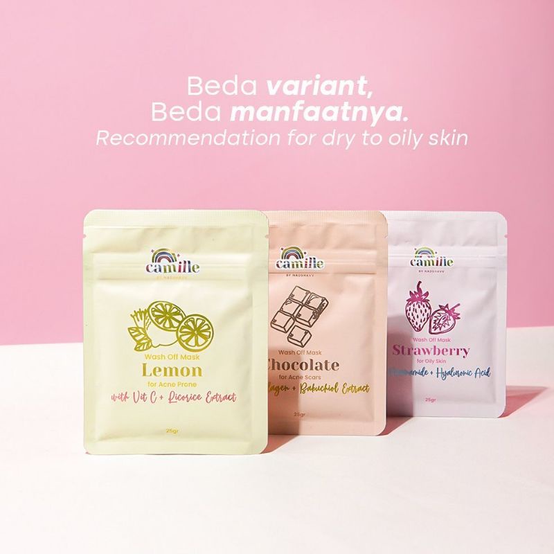 Masker Camille 25 gr - Lemon Chocolate Strawberry Wash Off Mask Camille Beauty 25 gr - untuk kulit b