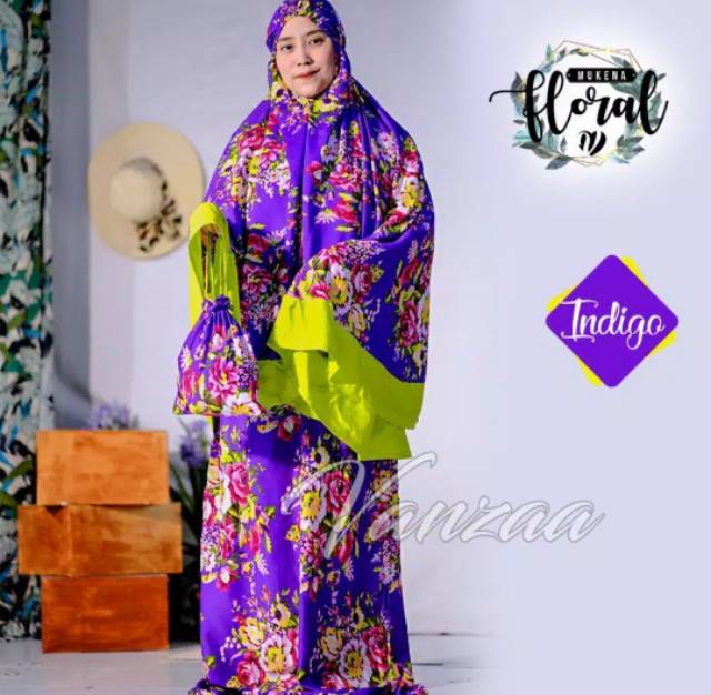 Mukena fLoraL originaL baLi (variasi warna ungu fLoraL)