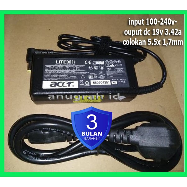 Adaptor Charger Carger Casan Laptop Acer Aspire 19V-3.42A