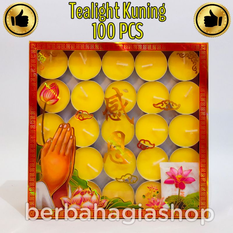 Lilin Tealight Isi 100 Pcs Tea Light Yellow Color / Tea Lite Candle Warna Kuning Cup Aluminium Isi 100 Biji / Lilin Stearin Bulat Tablet Tahan 4 Jam