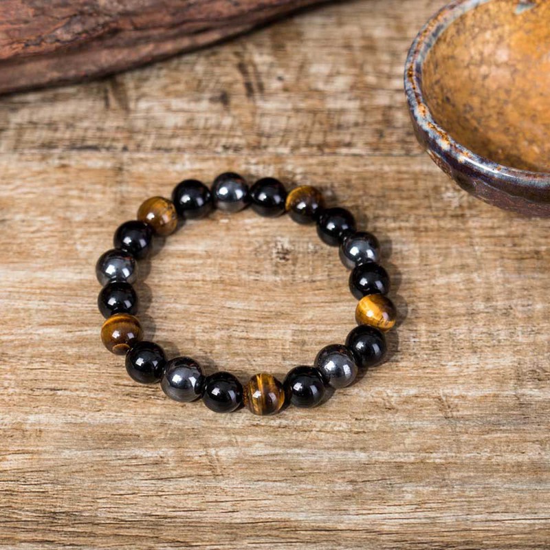 Fancyqube 8/10mm Tiger Eye Black Obsidian Stone Bead Bracelet