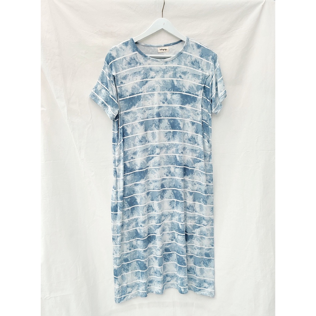 LAURA Baju Busui Bukaan Samping Kanan Kiri Murah | Dress Menyusui Kaos-Blue Sky