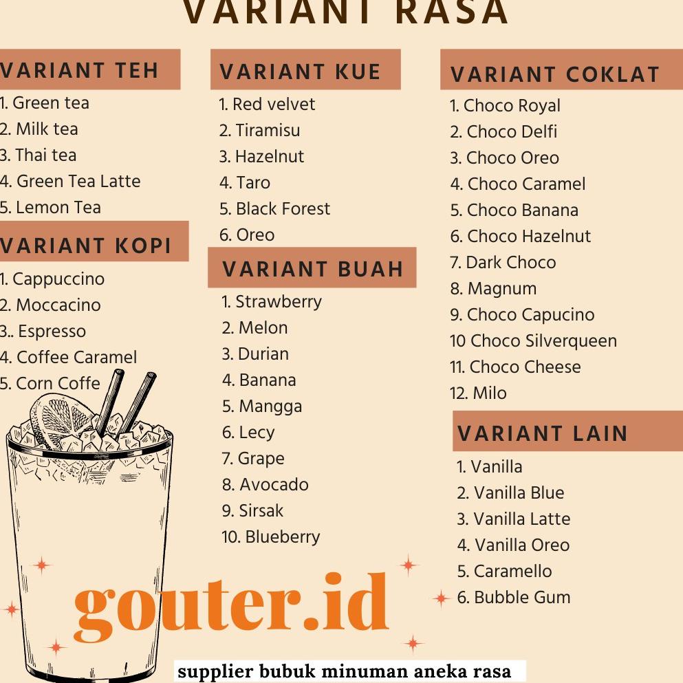 

[PRODUK 8PFGT] BUBUK MINUMAN RASA 250GR / SERBUK MINUMAN ANEKA RASA / BUBUK MINUMAN KEKINIAN / MINUMAN INSTAN GHP