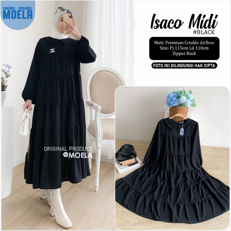 MIDI DAN DRESS INNER SERBA HITAM • MOELA • MARBEL MIDI DRESS PREMIUM COTTON IMPORT LD 110 KOREAN STY