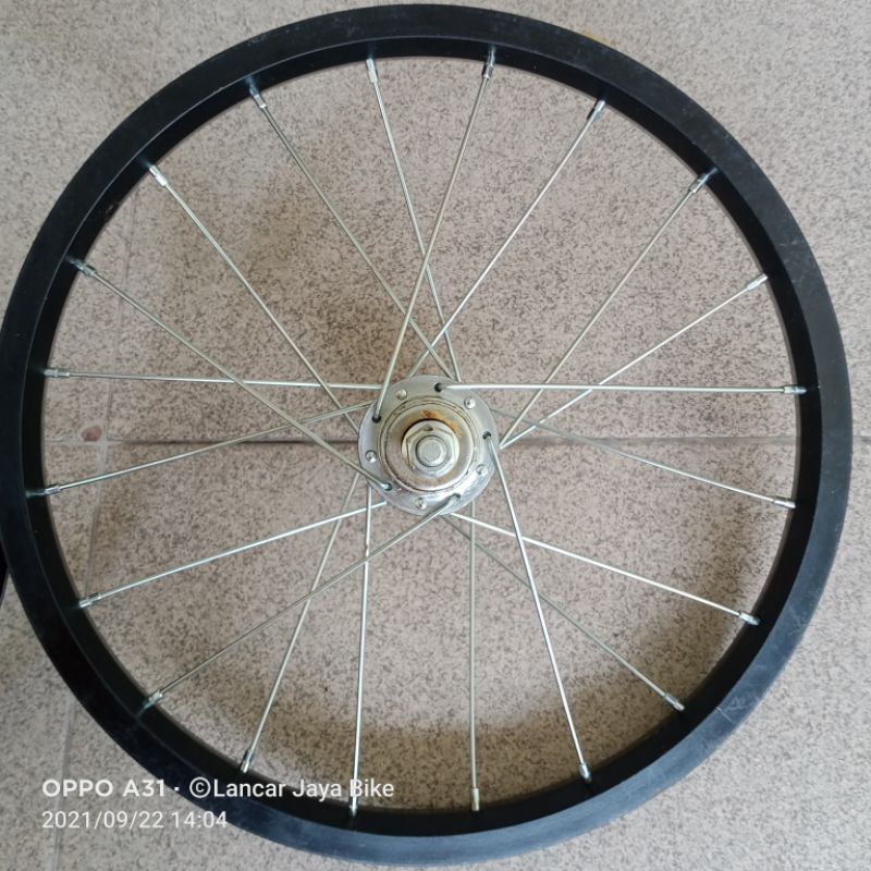 rims roda velg sepeda 16 inch satu set lengkap hub dan ruji tinggal pasang