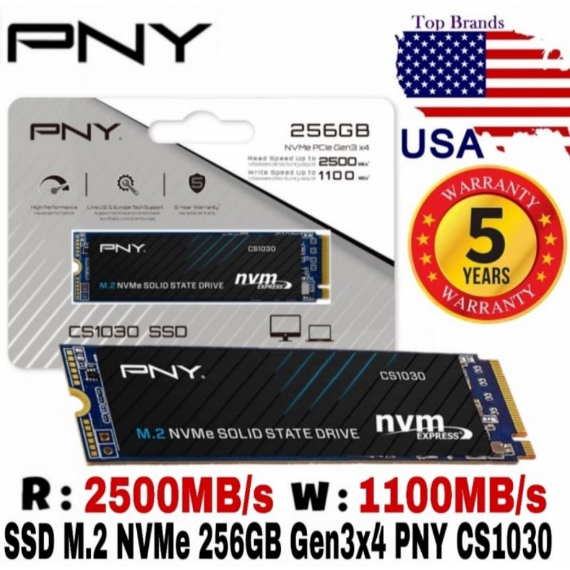 PNY SSD NVME 256GB CS1030 PCIE Gen 3x4 M.2 2280