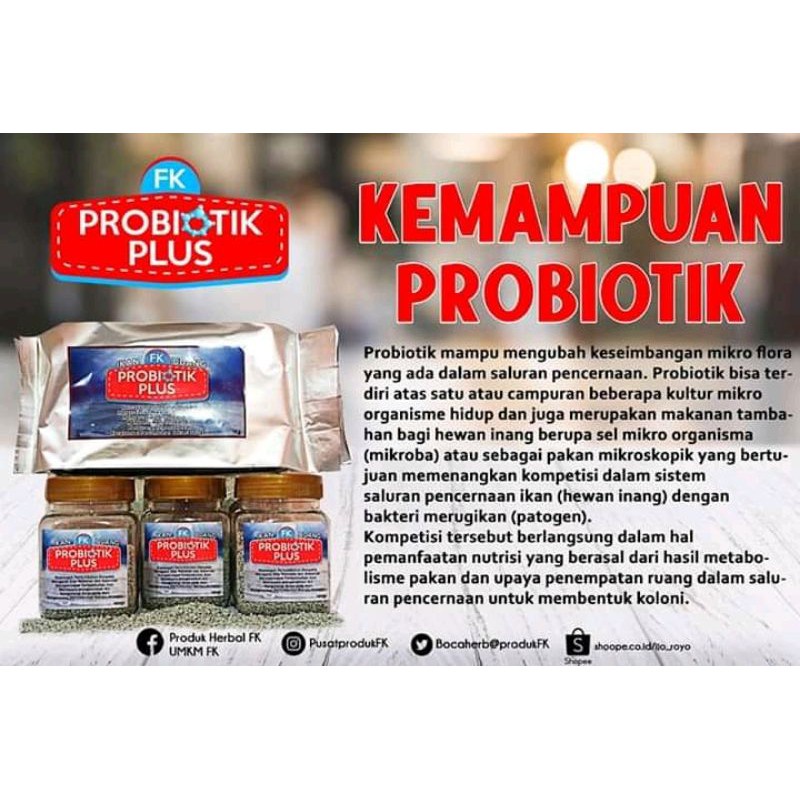 PROBIOTIK PLUS FK 100gram dapat Mencegah Pertumbuhan Penyakit, Mengurai Sisa Makanan &amp; Amoniak, Mempercepat Pertumbuhan Ikan, Membantu Menjernihkan Air, Mengurangi Stres Pada Ikan, Menghambat Pertumbuhan Bakteri Patogen, dll