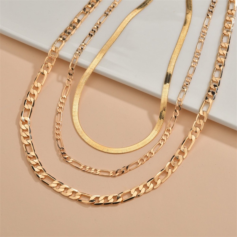 Set Kalung Rantai Multilayer Model Flat Untuk Wanita