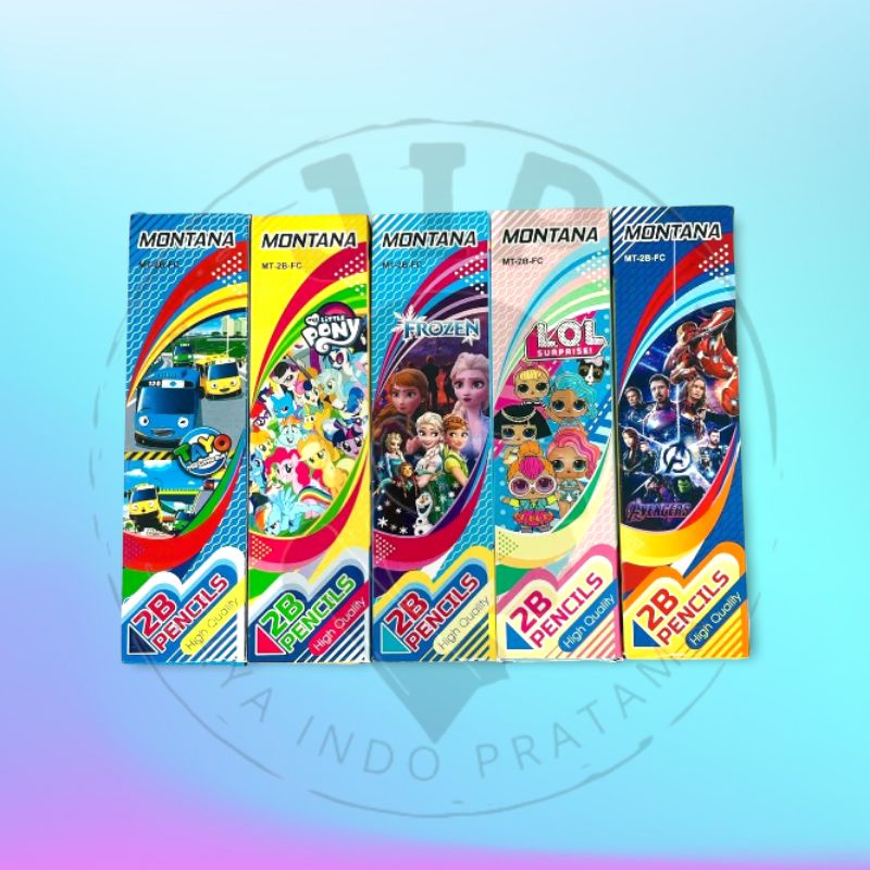 

(Pack) Pensil Montana 12 Pcs Karakter / Pensil 2B Fancy Tayo / Pensil 2B My Little Pony, Frozen, LOL,Avenger