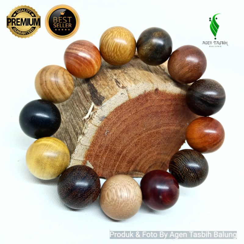 Gelang Kombinasi 13 Kayu Langka Bertuah Nusantara, Size 17mm Super Jumbo ORIGINAL!!