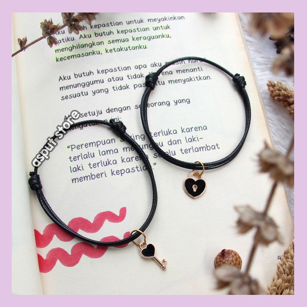 (DAPAT 2) GELANG COUPLE KUNCI GEMBOK / GELANG COUPLE MAGNET GEMBOK KUNCI HATI / GELANG COUPLE MAGNET