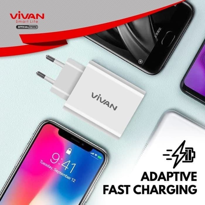 ADAPTOR CHARGER VIVAN DT01 30W 5A PD QC4.0 2 Port USB / Type-C - ORI