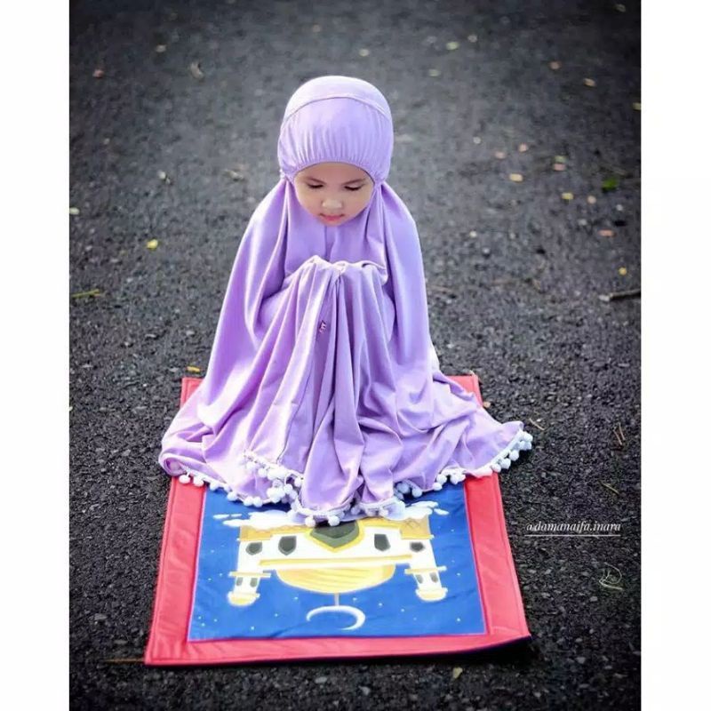 Mukena Anak Perempuan Pom Pom Karet Usia 3- 6 Tahun | Pakaian Jersey Mukenah Tanggung 4-5 Thn |Mungkena Muslim Sd Lucu |Mekena Bayi Tk Bts Premium