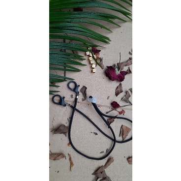 strap masker kalung hitam polos 2in1