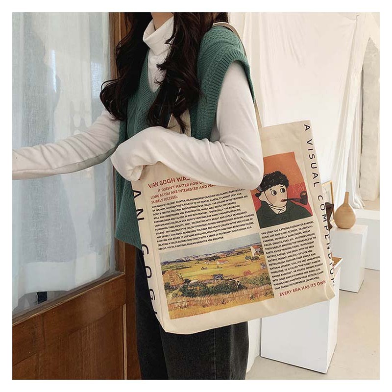 TC-03 tas canvas tote bag wanita import korea jepang simple besar van gogh