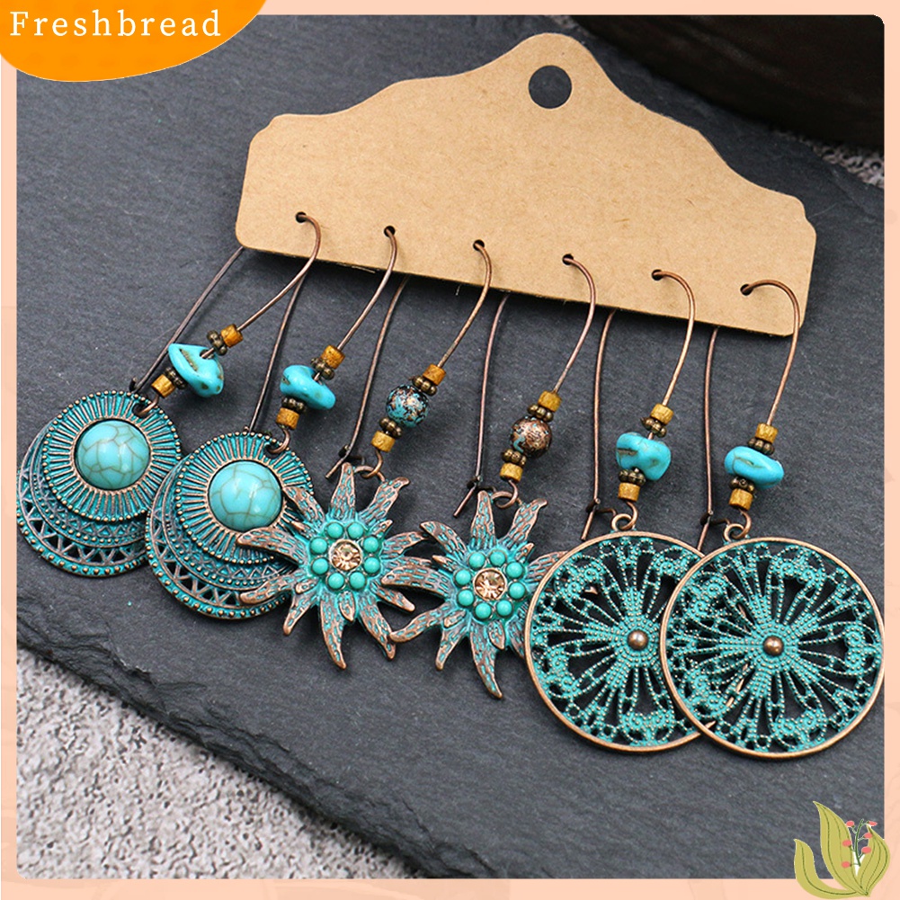 [TERLARIS]3Pairs Vintage Women Tassel Round Geometric Dangle Hook Earrings Set Jewelry